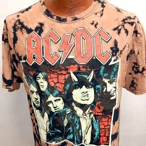 AC/DC Black and Tan Tie-Dye Shirt NWOT Large